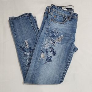 Pilcro and the Letterpress Womans Jeans Patchwork Embroidery Size 26 Blue Floral